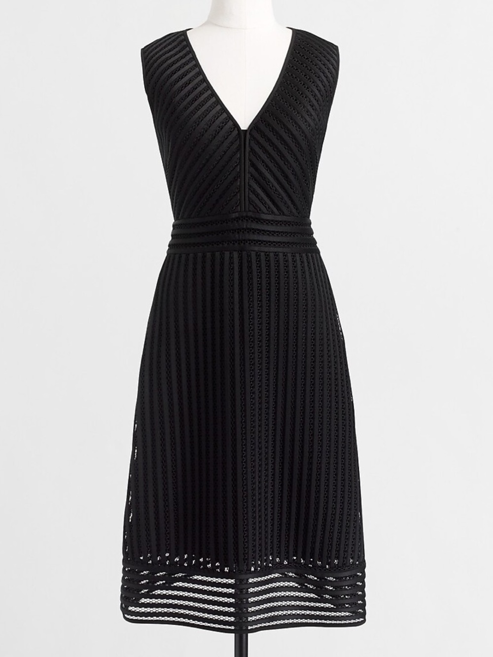 J. Crew Black Striped A-Line V-Neck Dress Petite 2